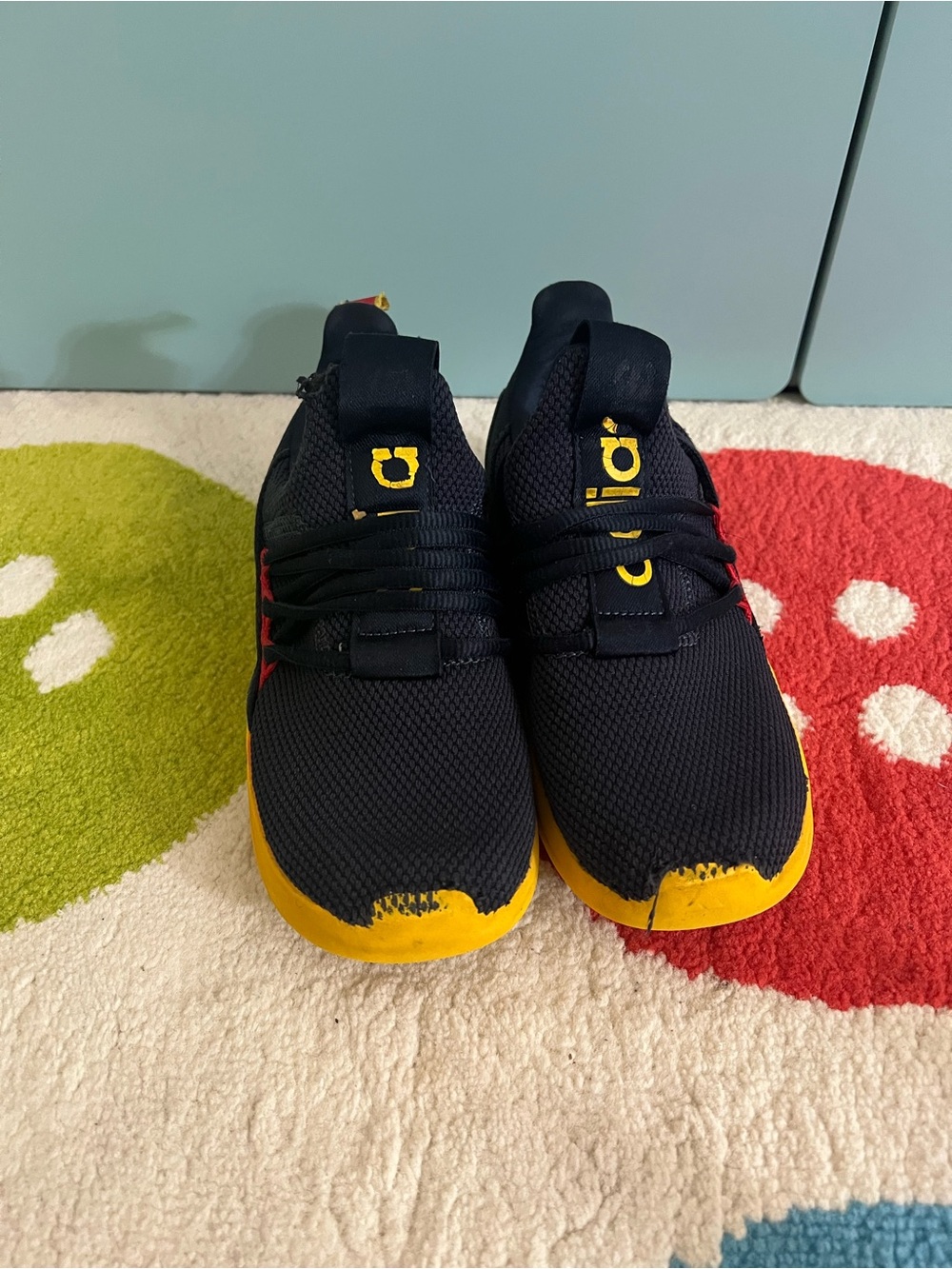 Adidas Kids Navy and Yellow Athletic Sneakers - size 2
